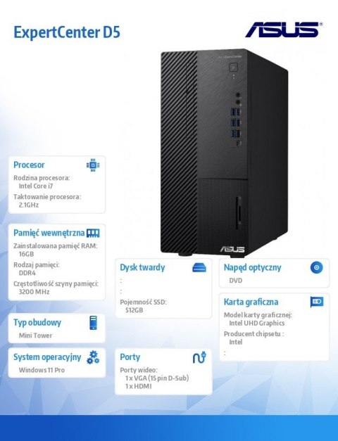 Asus Komputer ExpertCenter D5 D500ME-713700280X - i7-13700 vPro/16GB/512GB/DVD-RW/W11 PRO Asus Komputer ExpertCenter D5 D500ME-713700280X - i7-13700 vPro/16GB/512GB/DVD-RW/W11 PRO