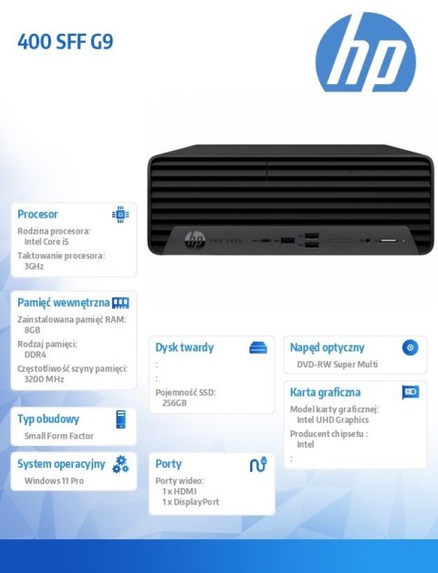 HP Inc. Komputer 400 SFF G9 i5-12500 256GB/8GB/DVD/W11P 6A830EA HP Inc. Komputer 400 SFF G9 i5-12500 256GB/8GB/DVD/W11P 6A830EA