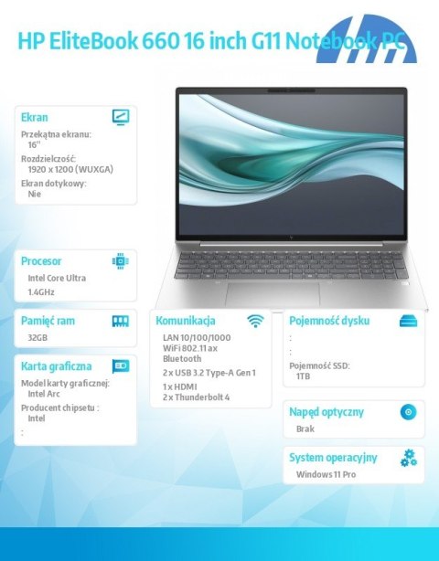 HP Inc. Notebook EliteBook 660 G11 U7-165U 1TB/32GB/W11Pro/16.0 A37W3ET HP Inc. Notebook EliteBook 660 G11 U7-165U 1TB/32GB/W11Pro/16.0 A37W3ET