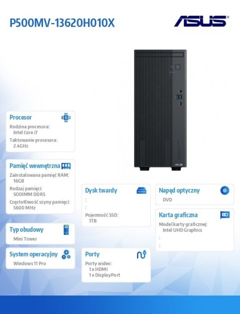 Asus Komputer ExpertCenter P500MV-13620H010X i7-1360H/16GB/1TB/ Win 11 PRO/3YRS Asus Komputer ExpertCenter P500MV-13620H010X i7-1360H/16GB/1TB/ Win 11 PRO/3YRS