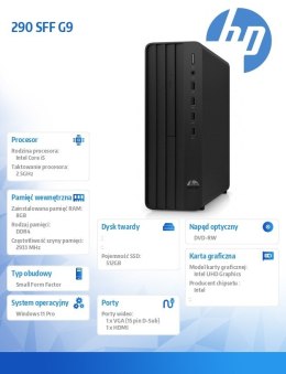 HP Inc. Komputer 290SFF G9 i5-12400 512GB/8GB/DVD/W11P 6D323EA