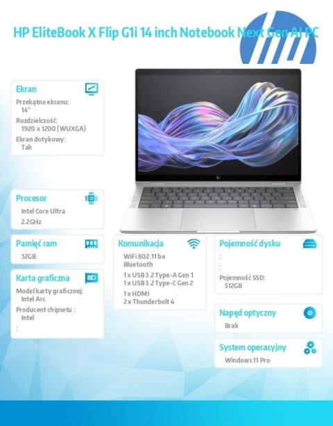 HP Inc. Notebook EliteBook X Flip G1i U7 258V 512GB/32GB/W11P/14.0 B9ZX4ET HP Inc. Notebook EliteBook X Flip G1i U7 258V 512GB/32GB/W11P/14.0 B9ZX4ET