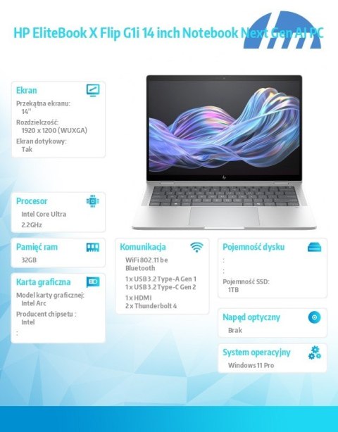 HP Inc. Notebook EliteBook X Flip G1i U7 268V 1TB/32GB/W11P/14 B9ZX6ET HP Inc. Notebook EliteBook X Flip G1i U7 268V 1TB/32GB/W11P/14 B9ZX6ET