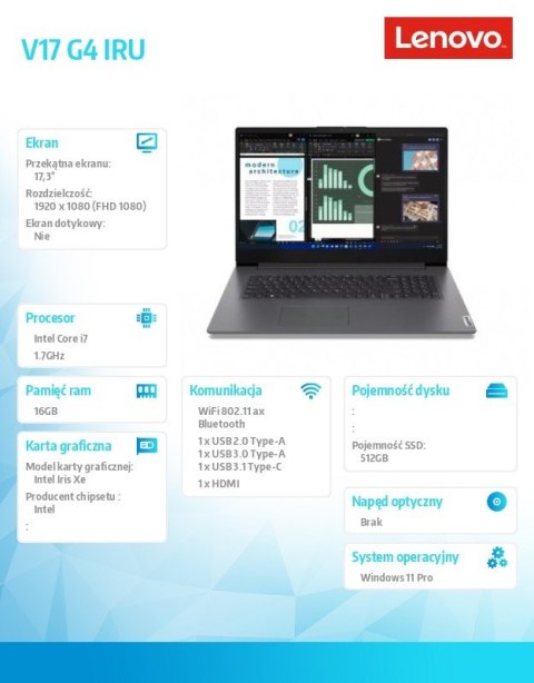 Lenovo Notebook V17 G4 83A20011PB W11Pro i7-1355U/16GB/512GB/INT/17.3 FHD/3YRS OS Lenovo Notebook V17 G4 83A20011PB W11Pro i7-1355U/16GB/512GB/INT/17.3 FHD/3YRS OS