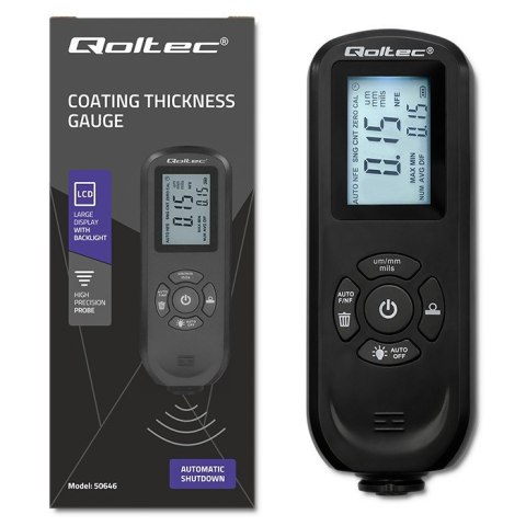 Qoltec Miernik grubości lakieru z podświetlanym bocznym wyświetlaczem LCD | 0 ~ 2000um Qoltec Miernik grubości lakieru z podświetlanym bocznym wyświetlaczem LCD | 0 ~ 2000um