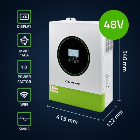 Qoltec Hybrydowy Inwerter solarny Off-Grid 11000W | 160A | 48V | MPPT | BMS | Sinus | opcja Wi-Fi | Power Factor 1.0 Qoltec Hybrydowy Inwerter solarny Off-Grid 11000W | 160A | 48V | MPPT | BMS | Sinus | opcja Wi-Fi | Power Factor 1.0