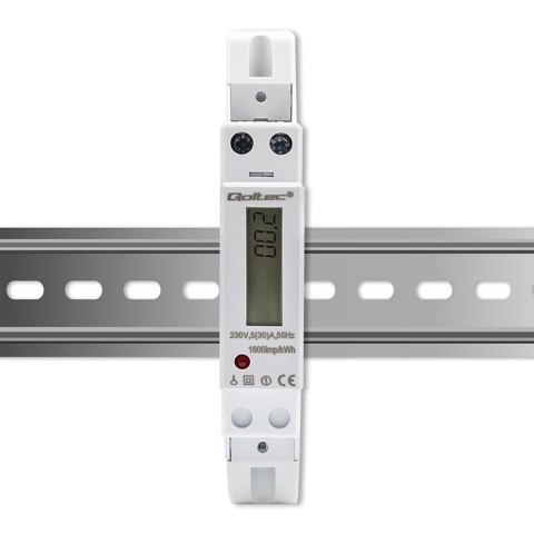 Qoltec Jednofazowy elektroniczny licznik | miernik zużycia energii na szynę DIN | 230V | 30A | LCD | 1P Qoltec Jednofazowy elektroniczny licznik | miernik zużycia energii na szynę DIN | 230V | 30A | LCD | 1P