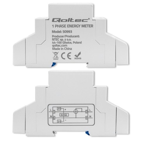 Qoltec Jednofazowy elektroniczny licznik | miernik zużycia energii na szynę DIN | 230V | 30A | LCD | 1P Qoltec Jednofazowy elektroniczny licznik | miernik zużycia energii na szynę DIN | 230V | 30A | LCD | 1P