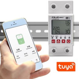 Qoltec Przekaźnik 63A na szynę DIN z licznikiem energii elektrycznej | Timer | Tuya | Wi-Fi | LED 