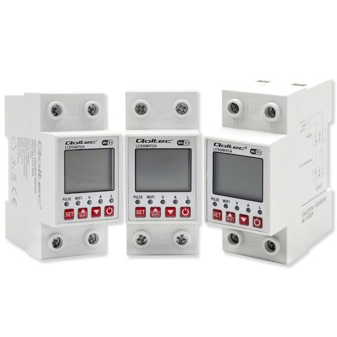 Qoltec Przekaźnik 63A na szynę DIN z licznikiem energii elektrycznej | Timer | Tuya | Wi-Fi | LED Qoltec Przekaźnik 63A na szynę DIN z licznikiem energii elektrycznej | Timer | Tuya | Wi-Fi | LED
