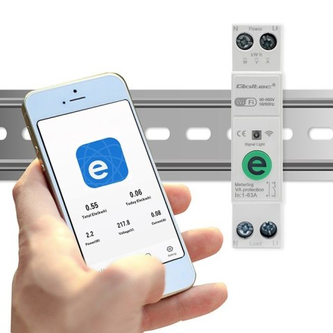 Qoltec Przekaźnik 63A na szynę DIN z licznikiem energii elektrycznej | eWeLink od Sonoff | Wi-Fi | Dioda LED Qoltec Przekaźnik 63A na szynę DIN z licznikiem energii elektrycznej | eWeLink od Sonoff | Wi-Fi | Dioda LED