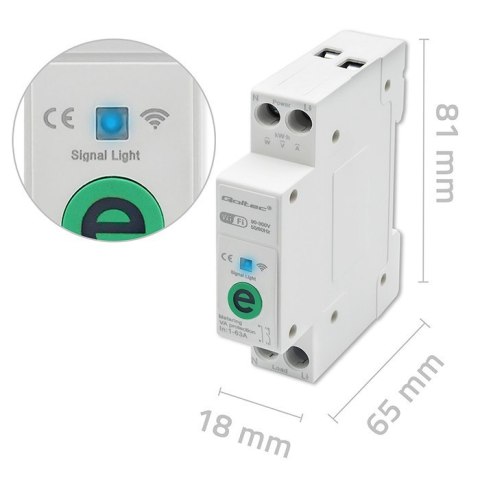 Qoltec Przekaźnik 63A na szynę DIN z licznikiem energii elektrycznej | eWeLink od Sonoff | Wi-Fi | Dioda LED Qoltec Przekaźnik 63A na szynę DIN z licznikiem energii elektrycznej | eWeLink od Sonoff | Wi-Fi | Dioda LED