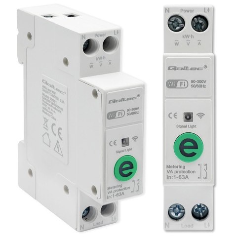 Qoltec Przekaźnik 63A na szynę DIN z licznikiem energii elektrycznej | eWeLink od Sonoff | Wi-Fi | Dioda LED Qoltec Przekaźnik 63A na szynę DIN z licznikiem energii elektrycznej | eWeLink od Sonoff | Wi-Fi | Dioda LED