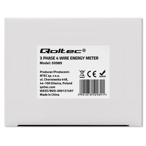 Qoltec Trójfazowy dwukierunkowy elektroniczny licznik | miernik zużycia energii na szynę DIN | 400V | 100A | LCD | 4P Qoltec Trójfazowy dwukierunkowy elektroniczny licznik | miernik zużycia energii na szynę DIN | 400V | 100A | LCD | 4P