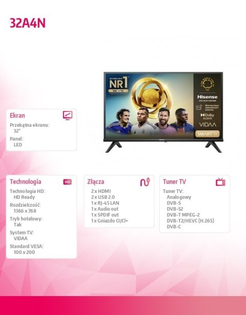 Hisense Telewizor LED 32 cale 32A4N Hisense Telewizor LED 32 cale 32A4N