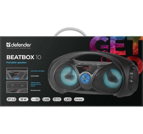 Defender Głośnik Bluetooth Beatbox 10W BT/FM/USB/TF/AUX Kolorowe podświetlenie Defender Głośnik Bluetooth Beatbox 10W BT/FM/USB/TF/AUX Kolorowe podświetlenie