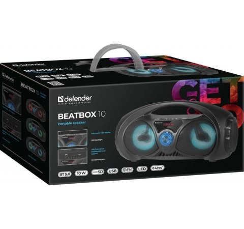 Defender Głośnik Bluetooth Beatbox 10W BT/FM/USB/TF/AUX Kolorowe podświetlenie Defender Głośnik Bluetooth Beatbox 10W BT/FM/USB/TF/AUX Kolorowe podświetlenie