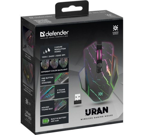 Defender Mysz gamingowa bezprzewodowa URAN GM-503 3200 DPI 8P Defender Mysz gamingowa bezprzewodowa URAN GM-503 3200 DPI 8P
