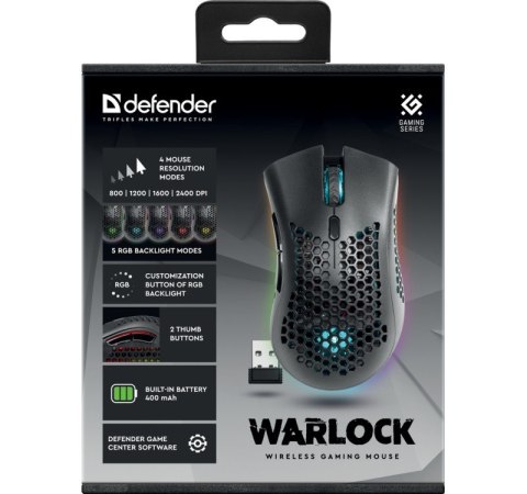 Defender Mysz gamingowa bezprzewodowa Warlock GM-709L Optic RF RGB 2400 dpi 8P Defender Mysz gamingowa bezprzewodowa Warlock GM-709L Optic RF RGB 2400 dpi 8P