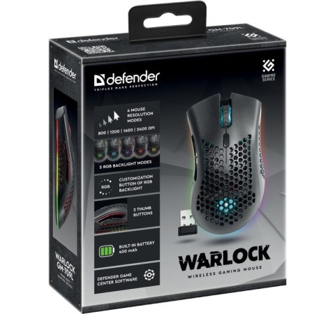 Defender Mysz gamingowa bezprzewodowa Warlock GM-709L Optic RF RGB 2400 dpi 8P Defender Mysz gamingowa bezprzewodowa Warlock GM-709L Optic RF RGB 2400 dpi 8P