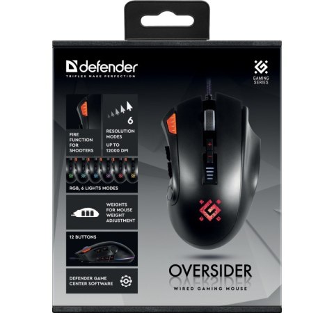 Defender Mysz gamingowa przewodowa Oversider GM-917 12000 dpi 12P Defender Mysz gamingowa przewodowa Oversider GM-917 12000 dpi 12P