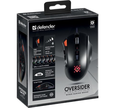 Defender Mysz gamingowa przewodowa Oversider GM-917 12000 dpi 12P Defender Mysz gamingowa przewodowa Oversider GM-917 12000 dpi 12P