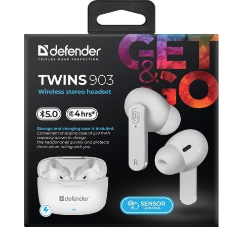 Defender Słuchawki douszne bezprzewodowe TWINS 903 białe Defender Słuchawki douszne bezprzewodowe TWINS 903 białe