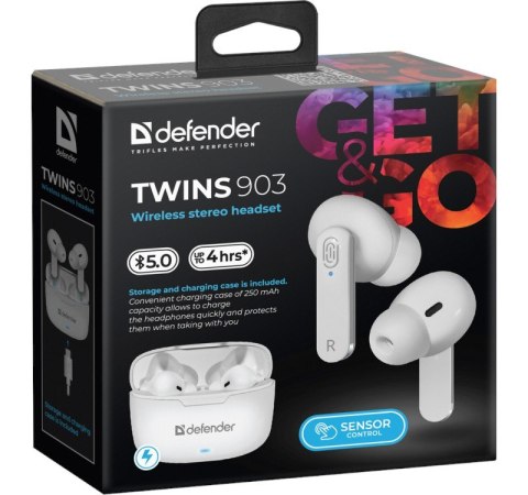 Defender Słuchawki douszne bezprzewodowe TWINS 903 białe Defender Słuchawki douszne bezprzewodowe TWINS 903 białe