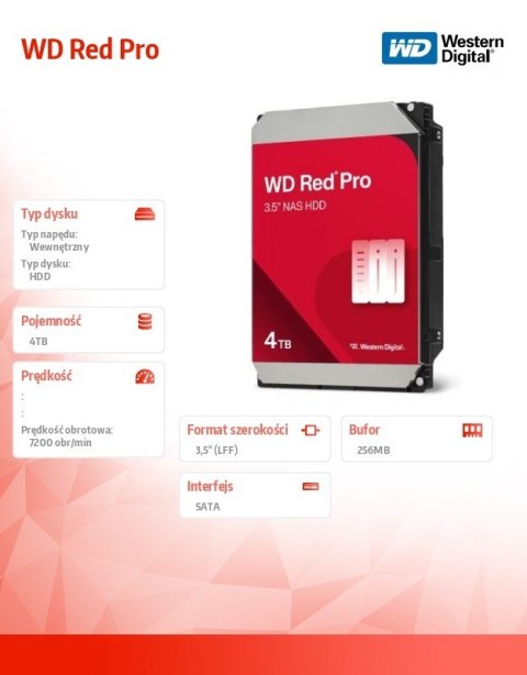 Western Digital Dysk HDD Red Pro 4TB 3,5 SATA III WD4005FFBX Western Digital Dysk HDD Red Pro 4TB 3,5 SATA III WD4005FFBX