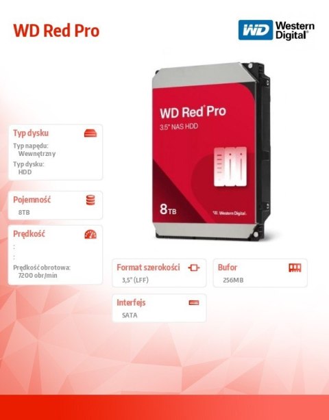 Western Digital Dysk HDD Red Pro 8TB 3,5 SATA III WD8005FFBX Western Digital Dysk HDD Red Pro 8TB 3,5 SATA III WD8005FFBX