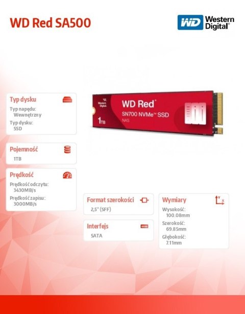 Western Digital Dysk Red SSD 1 TB SN700 2280 NVMe M.2 PCIe Western Digital Dysk Red SSD 1 TB SN700 2280 NVMe M.2 PCIe
