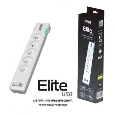 EVER Listwa antyprzepięciowa ELITE USB 1.5m T/LZ11-ELI015/0000 EVER Listwa antyprzepięciowa ELITE USB 1.5m T/LZ11-ELI015/0000