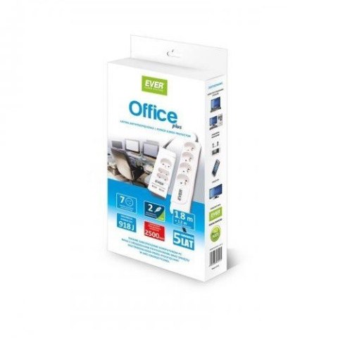 EVER Listwa antyprzepięciowa Office Plus 1.8m + 1.2m T/LZ06-OFP018/0000 EVER Listwa antyprzepięciowa Office Plus 1.8m + 1.2m T/LZ06-OFP018/0000