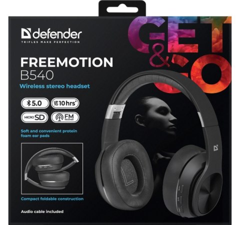 Defender Słuchawki bezprzewodowe nauszne FREEMOTION B540 czarne Defender Słuchawki bezprzewodowe nauszne FREEMOTION B540 czarne
