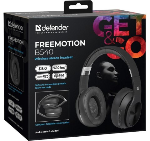 Defender Słuchawki bezprzewodowe nauszne FREEMOTION B540 czarne Defender Słuchawki bezprzewodowe nauszne FREEMOTION B540 czarne
