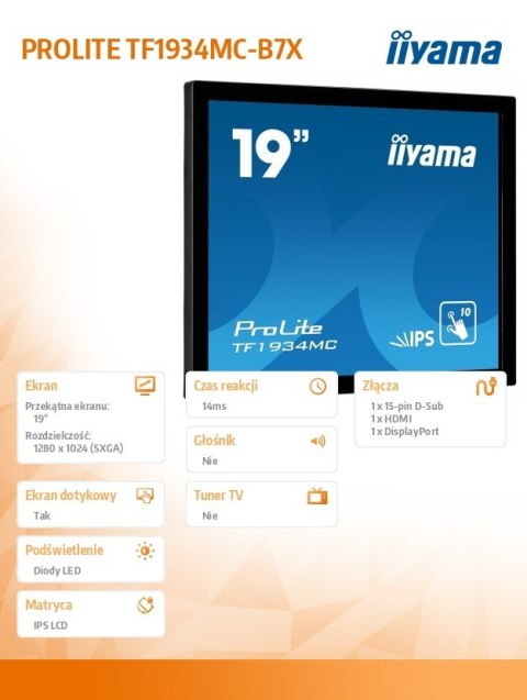 IIYAMA Monitor 19 TF1934MC-B7X IPS, poj. 10pkt. HDMI, DP, 5:4, IP65 IIYAMA Monitor 19 TF1934MC-B7X IPS, poj. 10pkt. HDMI, DP, 5:4, IP65