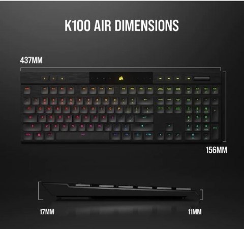Corsair Klawiatura K100 RGB Air Wireless Ultra Thin Cherry MX Corsair Klawiatura K100 RGB Air Wireless Ultra Thin Cherry MX