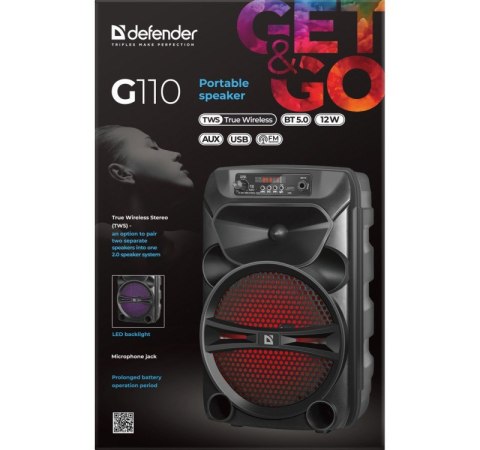 Defender Głośnik Bluetooth G110 12W LED/BT/FM/TF/USB/AUX Defender Głośnik Bluetooth G110 12W LED/BT/FM/TF/USB/AUX