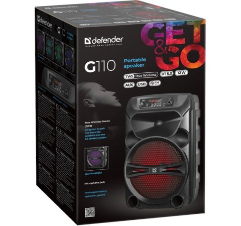 Defender Głośnik Bluetooth G110 12W LED/BT/FM/TF/USB/AUX Defender Głośnik Bluetooth G110 12W LED/BT/FM/TF/USB/AUX