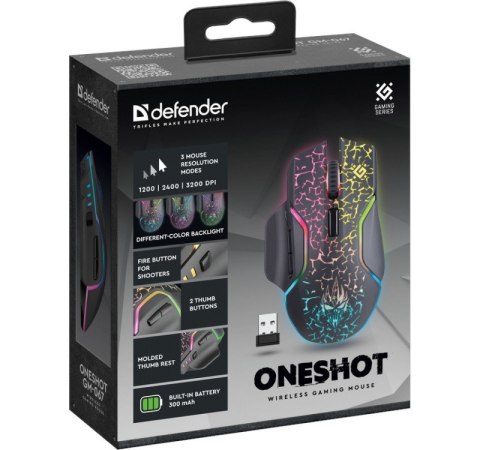 Defender Mysz gamingowa bezprzewodowa OneShot GM-067 3200 DPI 7P Defender Mysz gamingowa bezprzewodowa OneShot GM-067 3200 DPI 7P