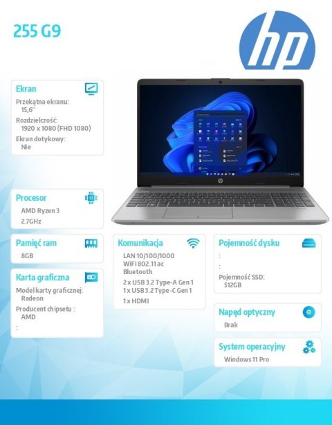 HP Inc. Notebook 255 G9 R3-5425U 512GB/8GB/W11P/15,6 6F2C4EA HP Inc. Notebook 255 G9 R3-5425U 512GB/8GB/W11P/15,6 6F2C4EA