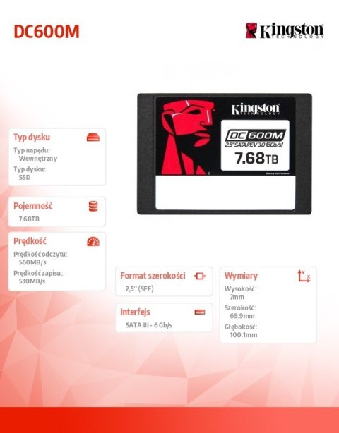 Kingston Dysk SSD DC600M 7680GB Kingston Dysk SSD DC600M 7680GB