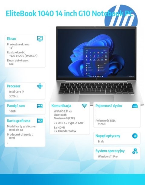 HP Inc. Notebook 1040 G10 i7-1355U 512/16/W11P/14 81A00EA HP Inc. Notebook 1040 G10 i7-1355U 512/16/W11P/14 81A00EA