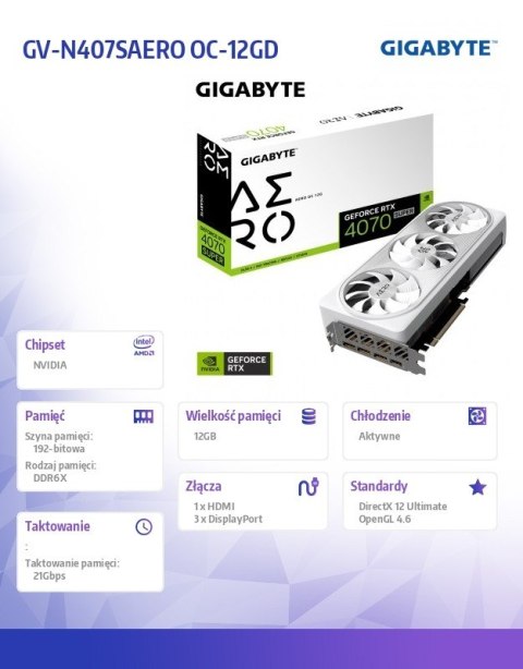 Gigabyte Karta graficzna RTX 4070 SUPER AERO OC 12G GDDR6X 192bit 3DP Gigabyte Karta graficzna RTX 4070 SUPER AERO OC 12G GDDR6X 192bit 3DP