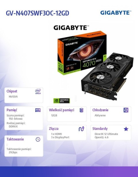 Gigabyte Karta graficzna RTX 4070 SUPER WINDFORCE OC 12G GDDR6X 192bit Gigabyte Karta graficzna RTX 4070 SUPER WINDFORCE OC 12G GDDR6X 192bit