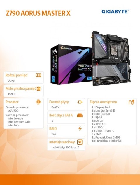 Gigabyte Płyta główna Z790 AORUS MASTER X s1700 4DDR5 USB/DP E-ATX Gigabyte Płyta główna Z790 AORUS MASTER X s1700 4DDR5 USB/DP E-ATX