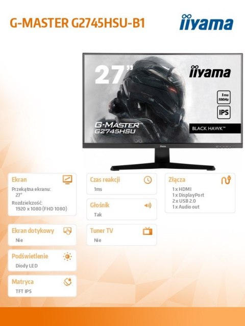 IIYAMA Monitor G-Master G2745HSU-B1 27 cali G2745HSU-B1 IPS,FHD,100Hz,1ms,2xUSB,2x2W,FreeSync IIYAMA Monitor G-Master G2745HSU-B1 27 cali G2745HSU-B1 IPS,FHD,100Hz,1ms,2xUSB,2x2W,FreeSync