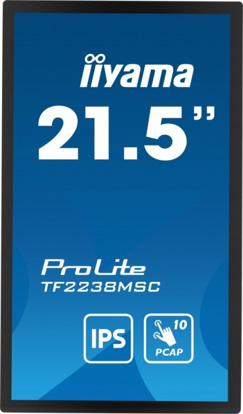 IIYAMA Monitor wielkoformatowy 21.5 cala TF2238MSC-B1 IPS,FHD,DP,HDMI,2x2W,2xUSB,600(cd/m2), 10pkt.7H,IP1X(Front),Pion/Poziom IIYAMA Monitor wielkoformatowy 21.5 cala TF2238MSC-B1 IPS,FHD,DP,HDMI,2x2W,2xUSB,600(cd/m2), 10pkt.7H,IP1X(Front),Pion/Poziom