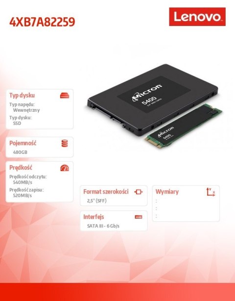 Lenovo Dysk SSD 2.5 5400P 480GB RI SATA 4XB7A82259 Lenovo Dysk SSD 2.5 5400P 480GB RI SATA 4XB7A82259