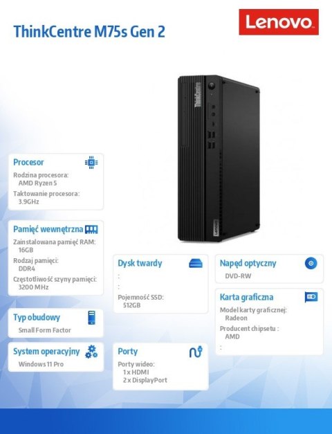 Lenovo Komputer ThinkCentre M75s G2 SFF 11R80041PB W11Pro 5600G/16GB/512GB/INT/DVD/3YRS OS Lenovo Komputer ThinkCentre M75s G2 SFF 11R80041PB W11Pro 5600G/16GB/512GB/INT/DVD/3YRS OS